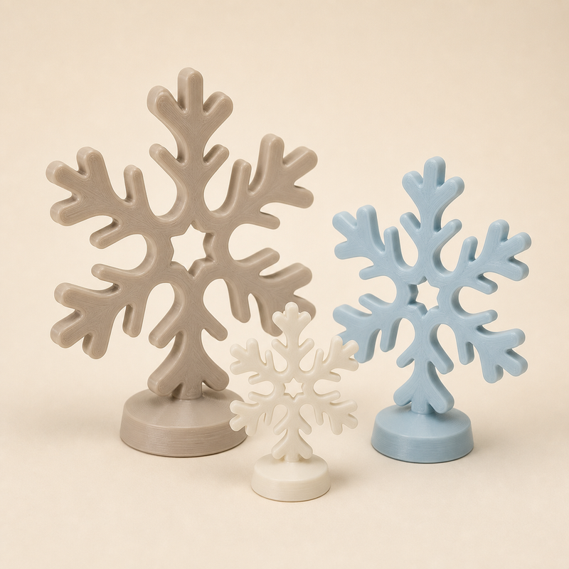 snowflakes-Trio Kristallwind in style Serene from 3D-printed PETG in taupe, light blue, cream