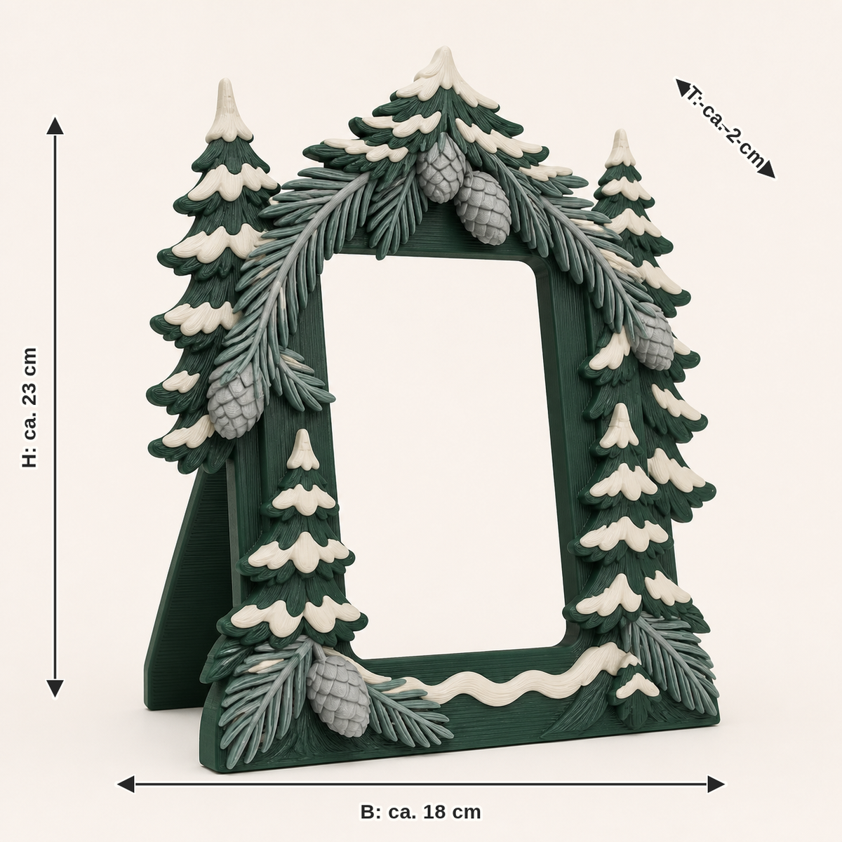 Dimensional image for snowy forest-photo frame fir portal: width approx. 18 cm, depth approx. 2 cm, height approx. 23 cm