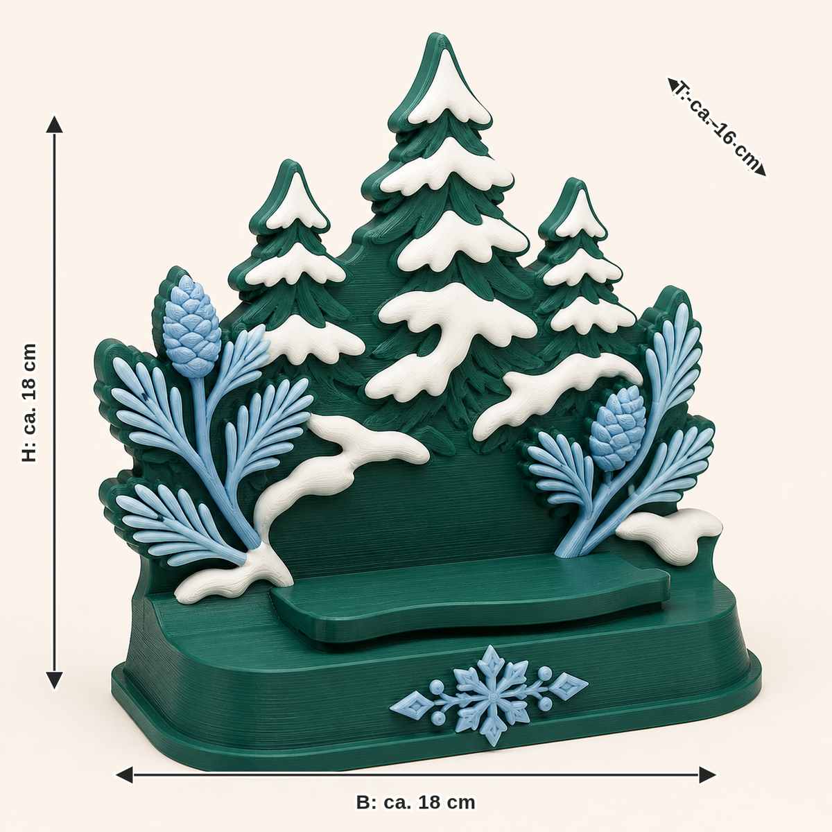 Dimensional image for snowy forest display stands forest stage: width approx. 18 cm, depth approx. 16 cm, height approx. 18 cm