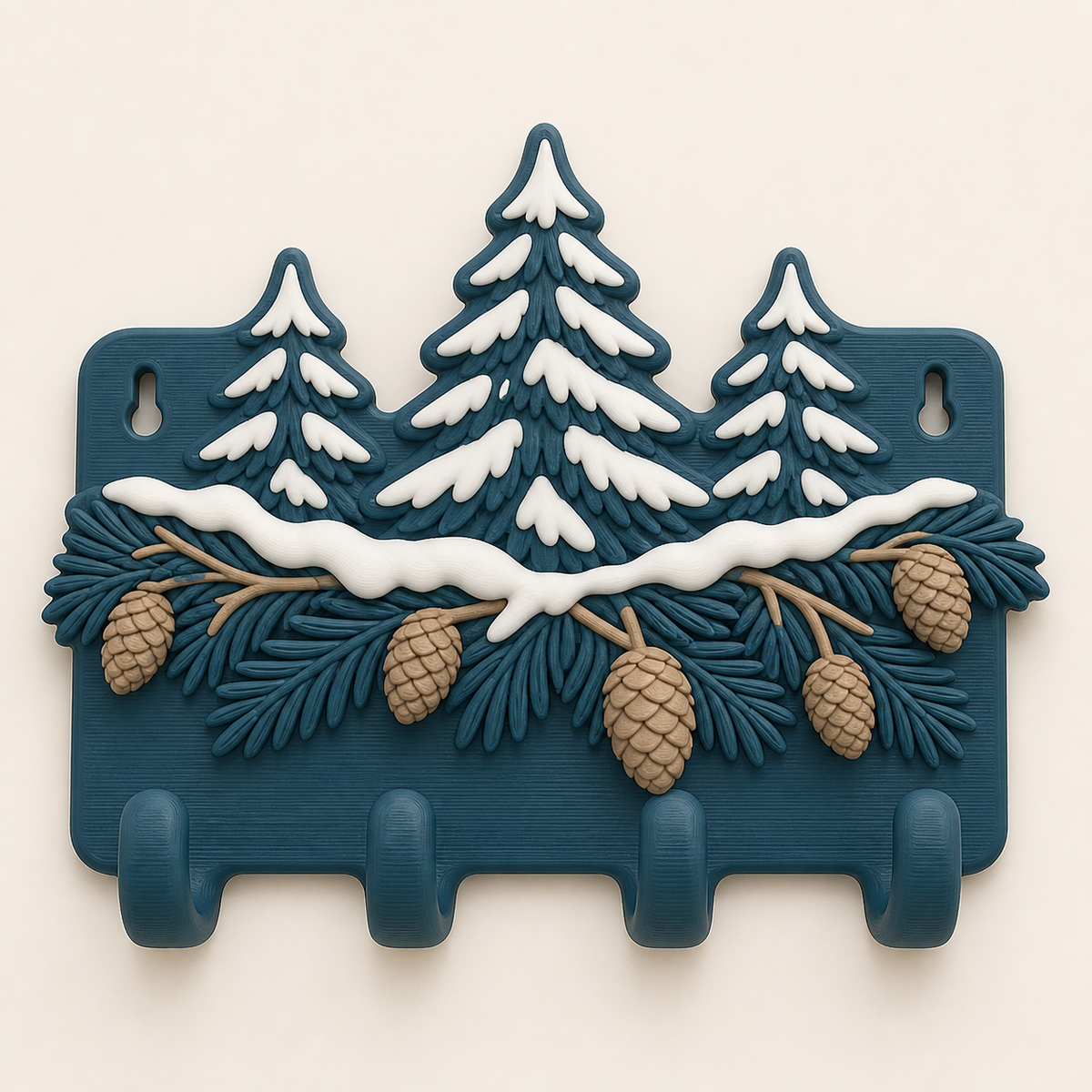 snowy forest-key rack snow hook from 3D-printed PETG in teal, frost white, sand beige