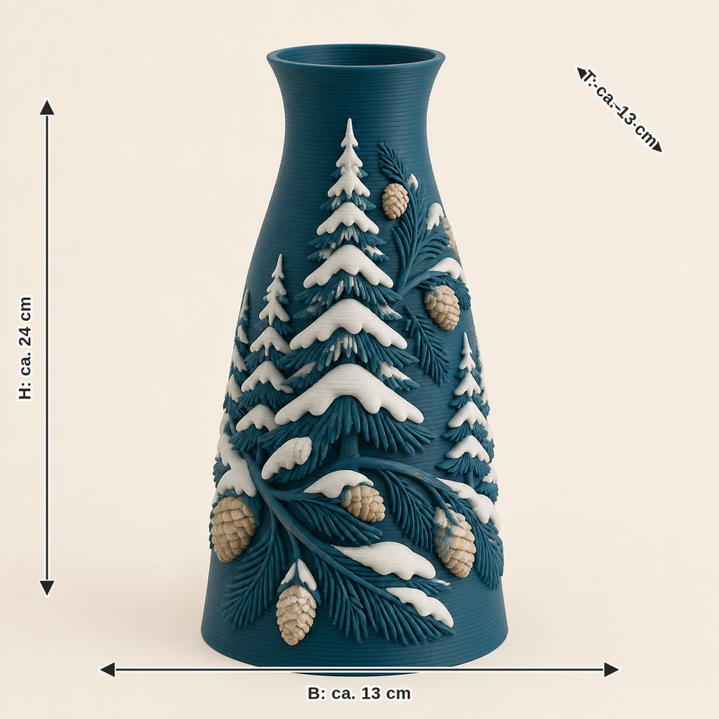 Maßbild für Schneewald-Trockenblumen-Vase Tannenstiel: Breite ca. 13 cm, Tiefe ca. 13 cm, Höhe ca. 24 cm