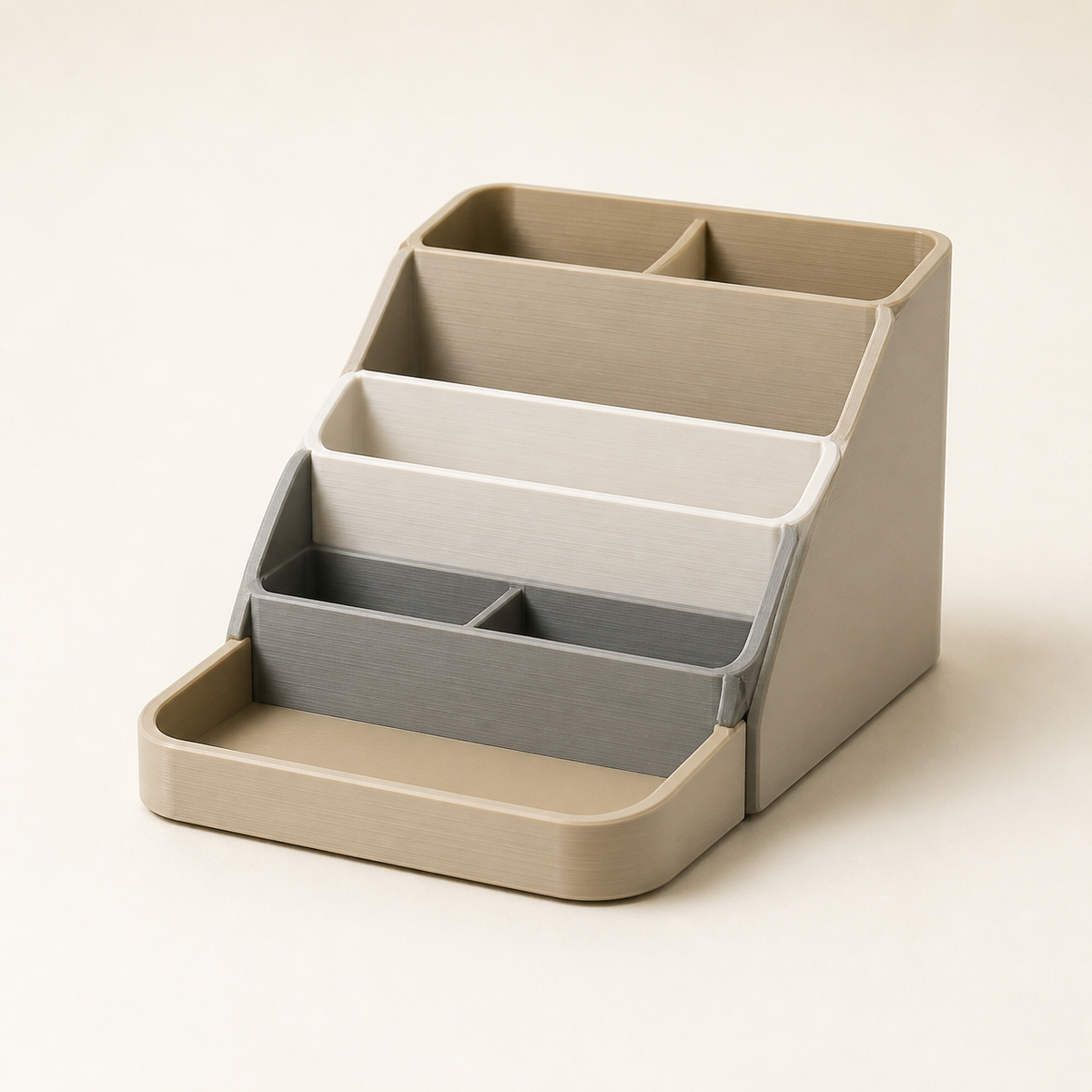 Schreibtisch-Organizer Modulfeld im Stil Minimalistisch aus 3D-gedrucktem PETG in Sand, Warmweiß, Grau