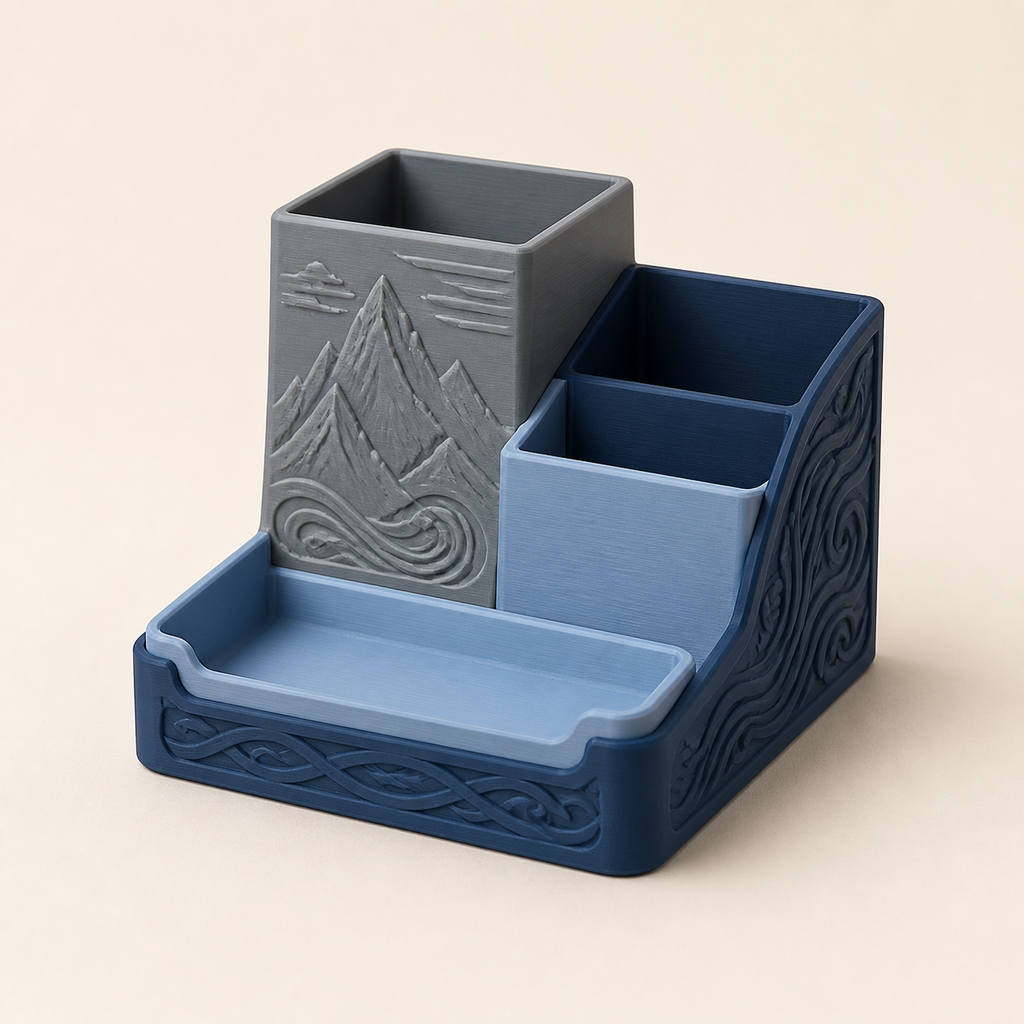 Nordic & Mythical 3D Printed PETG Desk Organiser Modular Field in dark blue, stone grey, ice blue