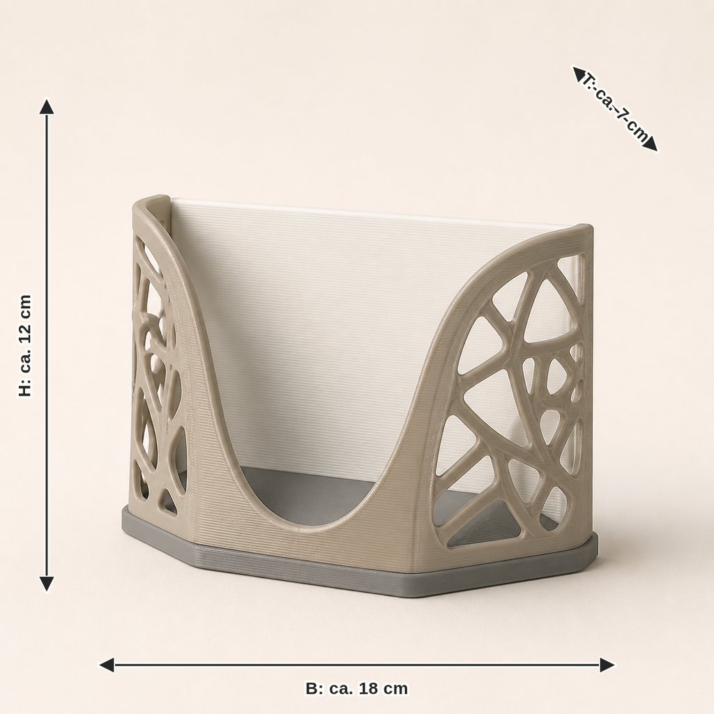 Maßbild für Serviettenhalter Linienraum – Minimalistisch: Breite ca. 18 cm, Tiefe ca. 7 cm, Höhe ca. 12 cm