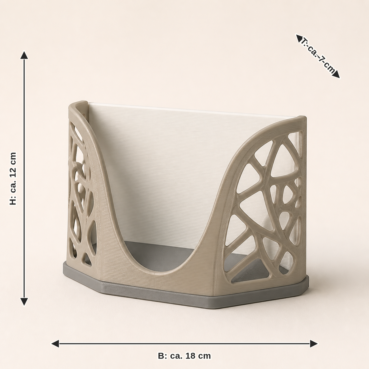 Maßbild für Serviettenhalter Linienraum – Minimalistisch: Breite ca. 18 cm, Tiefe ca. 7 cm, Höhe ca. 12 cm