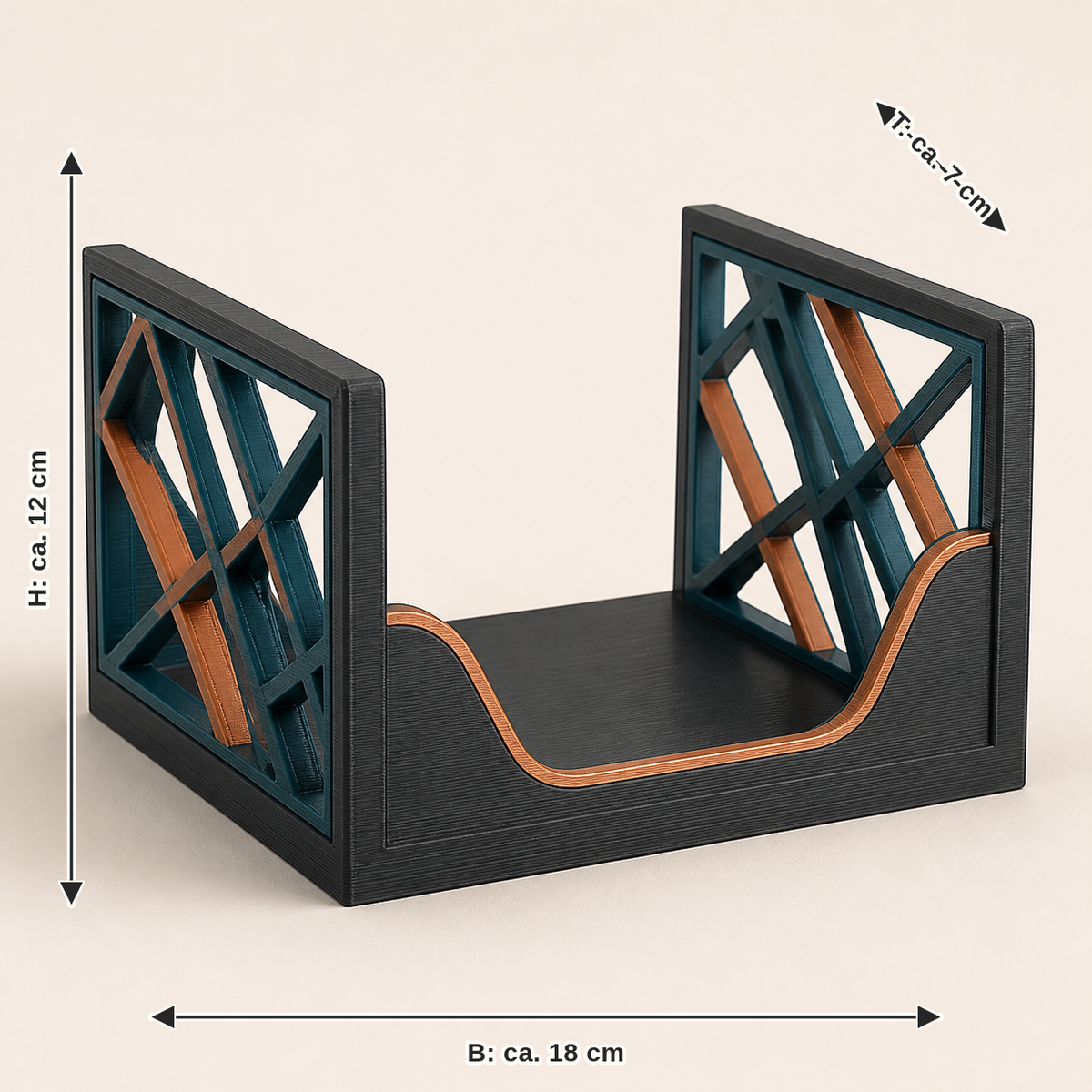 Maßbild für Serviettenhalter Linienraum – Modern: Breite ca. 18 cm, Tiefe ca. 7 cm, Höhe ca. 12 cm