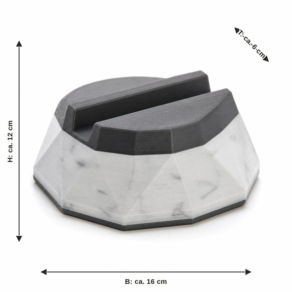 Dimensional image for napkin holder marble optics block: width approx. 16 cm, depth approx. 6 cm, height approx. 12 cm