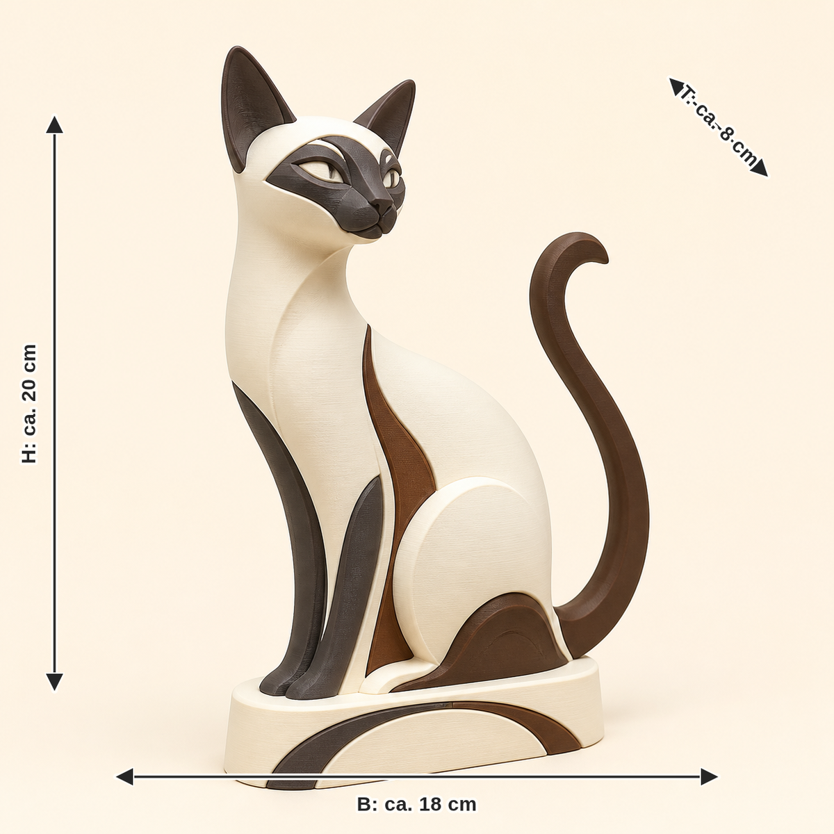 Maßbild für Siamkatze-Tischaufsteller Charakter-Aufsteller: Breite ca. 18 cm, Tiefe ca. 8 cm, Höhe ca. 20 cm