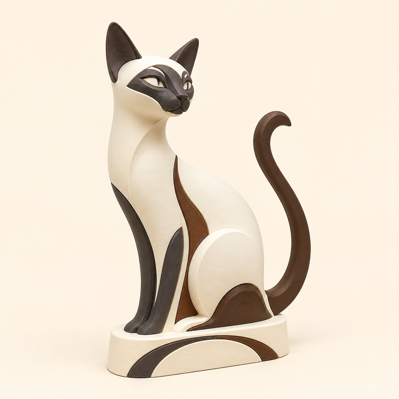Siamkatze-Tischaufsteller Charakter-Aufsteller aus 3D-gedrucktem PETG in Knochenweiß, Kastanienbraun, Anthrazit