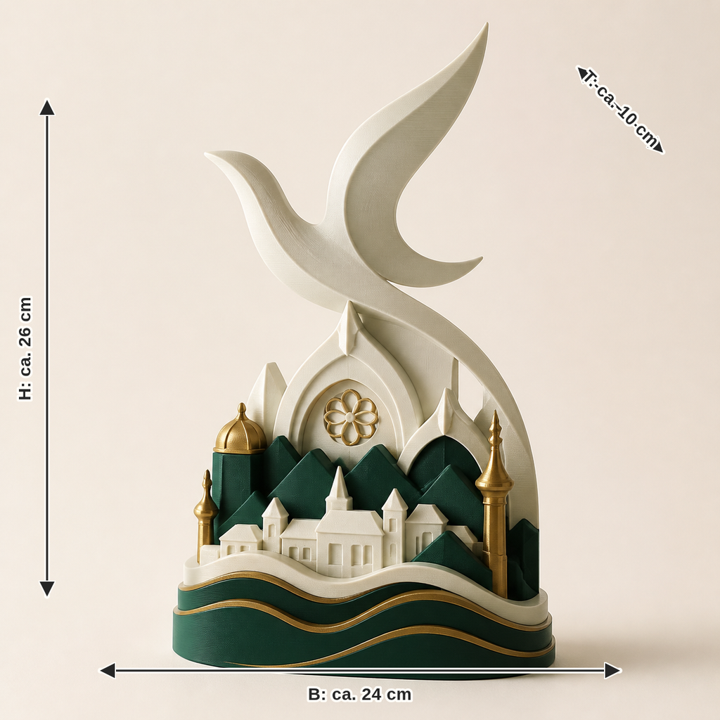 Dimensional image for sculpture Alpine flight – Salzburg: width about 24 cm, depth about 10 cm, height about 26 cm