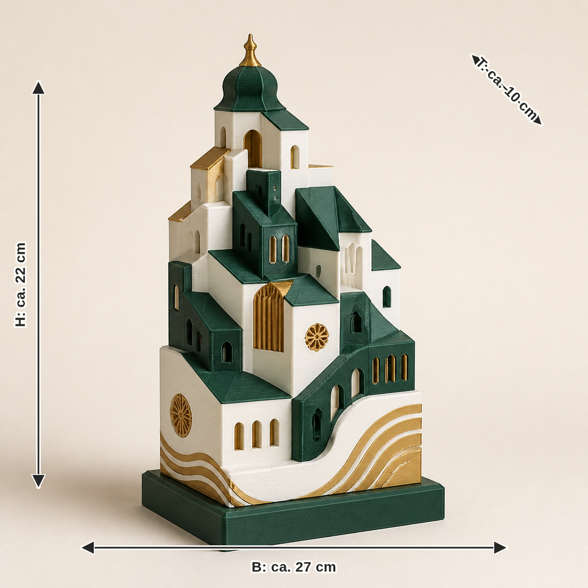 Dimensional image for sculpture Old town roofs – Salzburg: width about 27 cm, depth about 10 cm, height about 22 cm