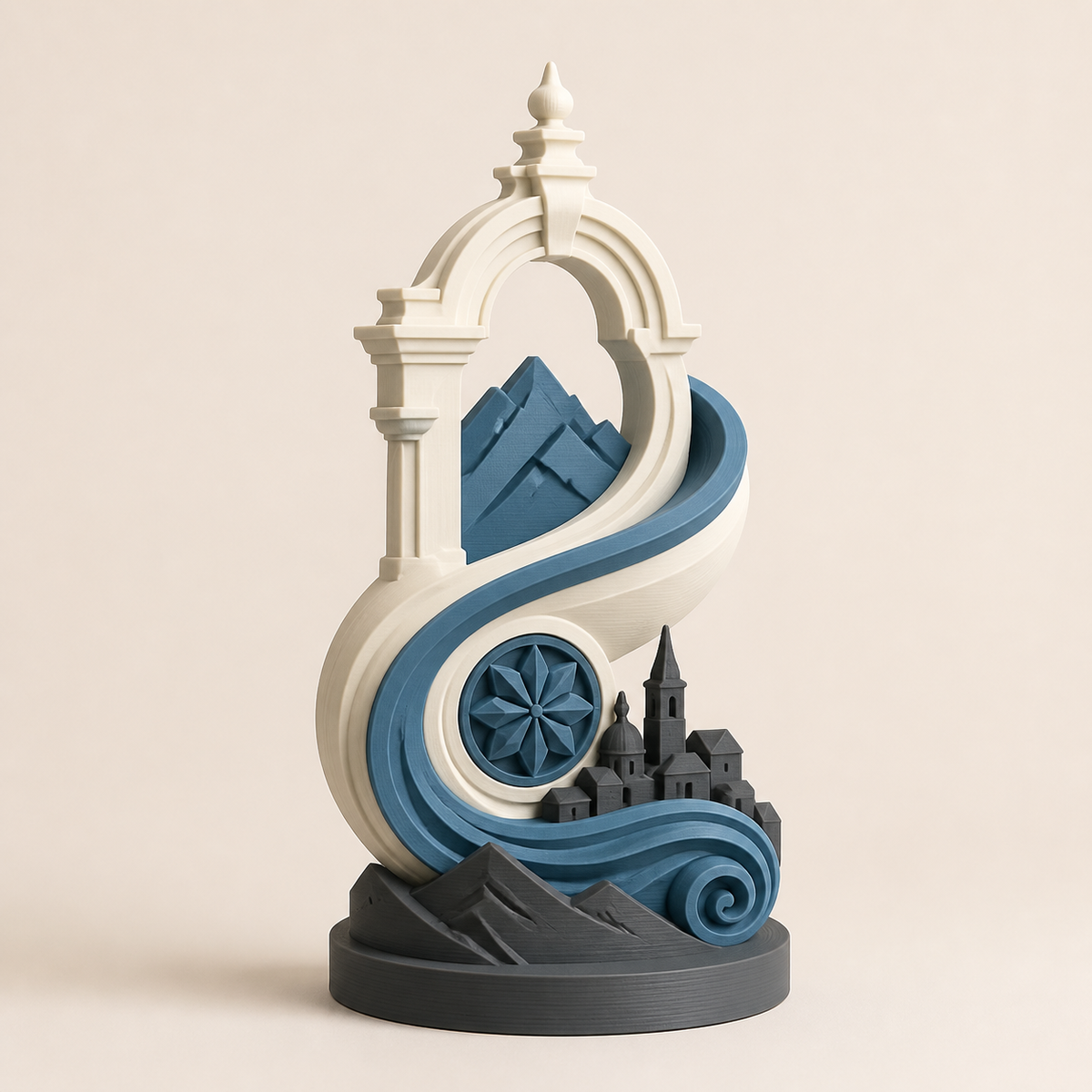 Sculpture Baroque wave – Salzburg from PETG on bright studio background