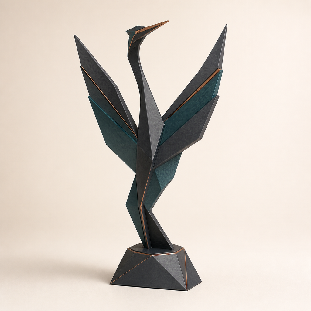 Sculpture Crane Flight – Modern from PETG on bright studio background