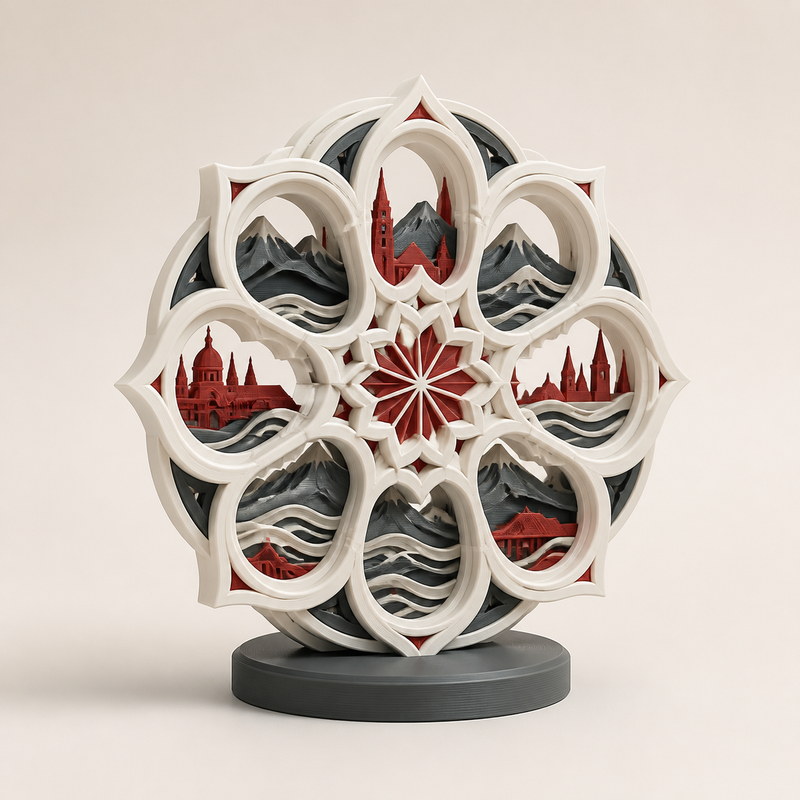 Sculpture Mirabell Rosette – Salzburg from PETG on bright studio background