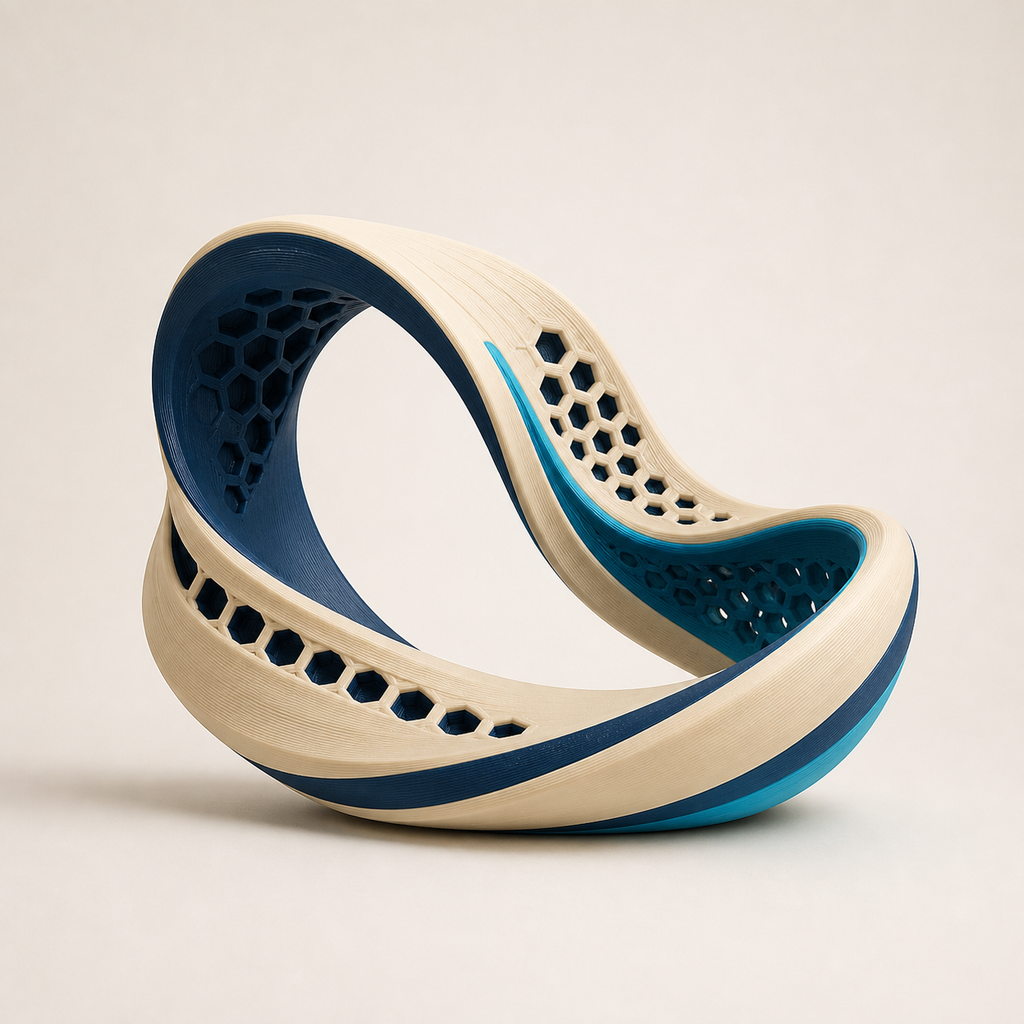 Sculpture Möbius wave – Futuristic from PETG on bright studio background