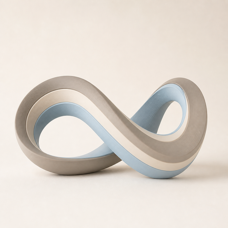 Sculpture Möbius wave – serene made of PETG on bright studio background