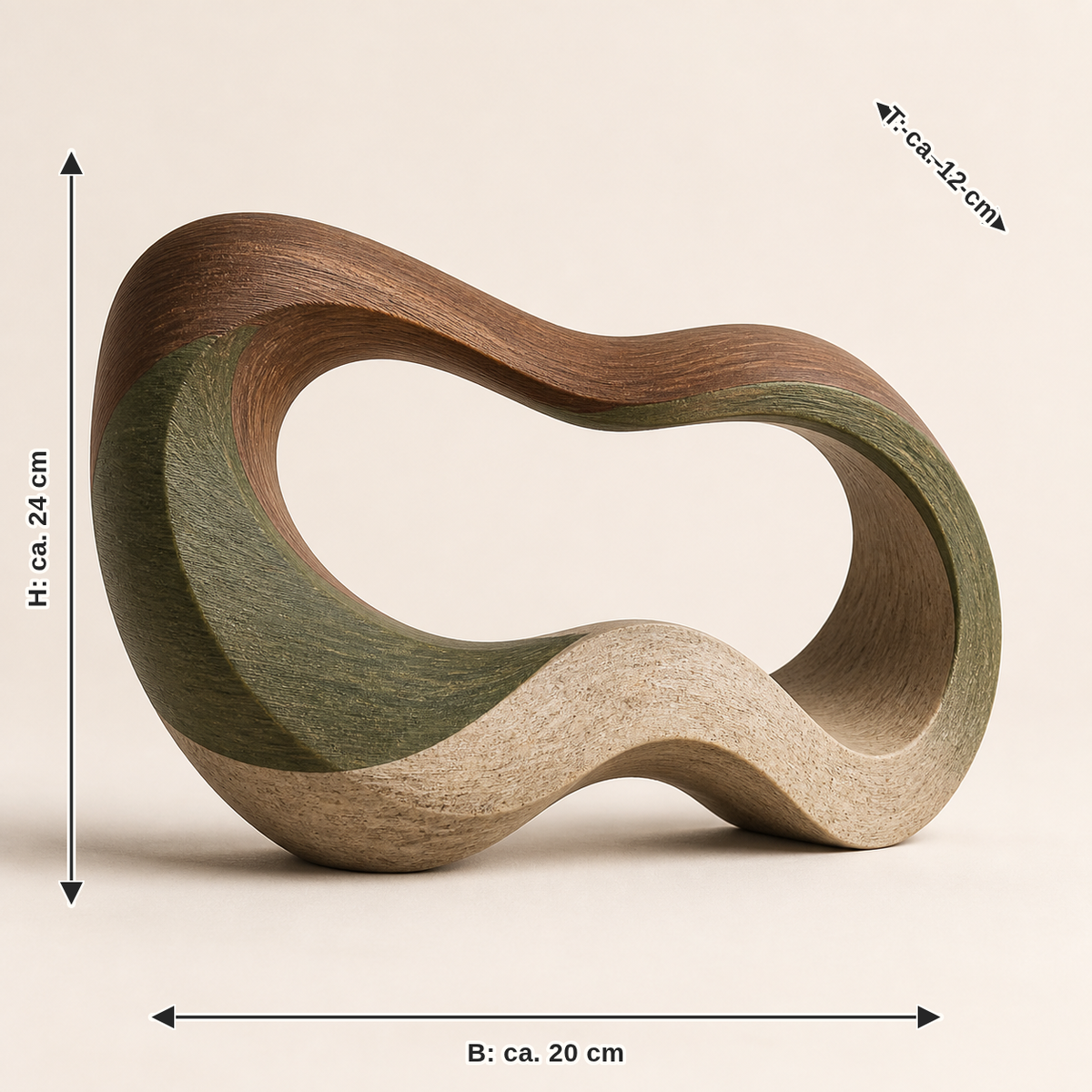 Dimensional image for sculpture Möbius wave – Rustic: width approx. 20 cm, depth approx. 12 cm, height approx. 24 cm