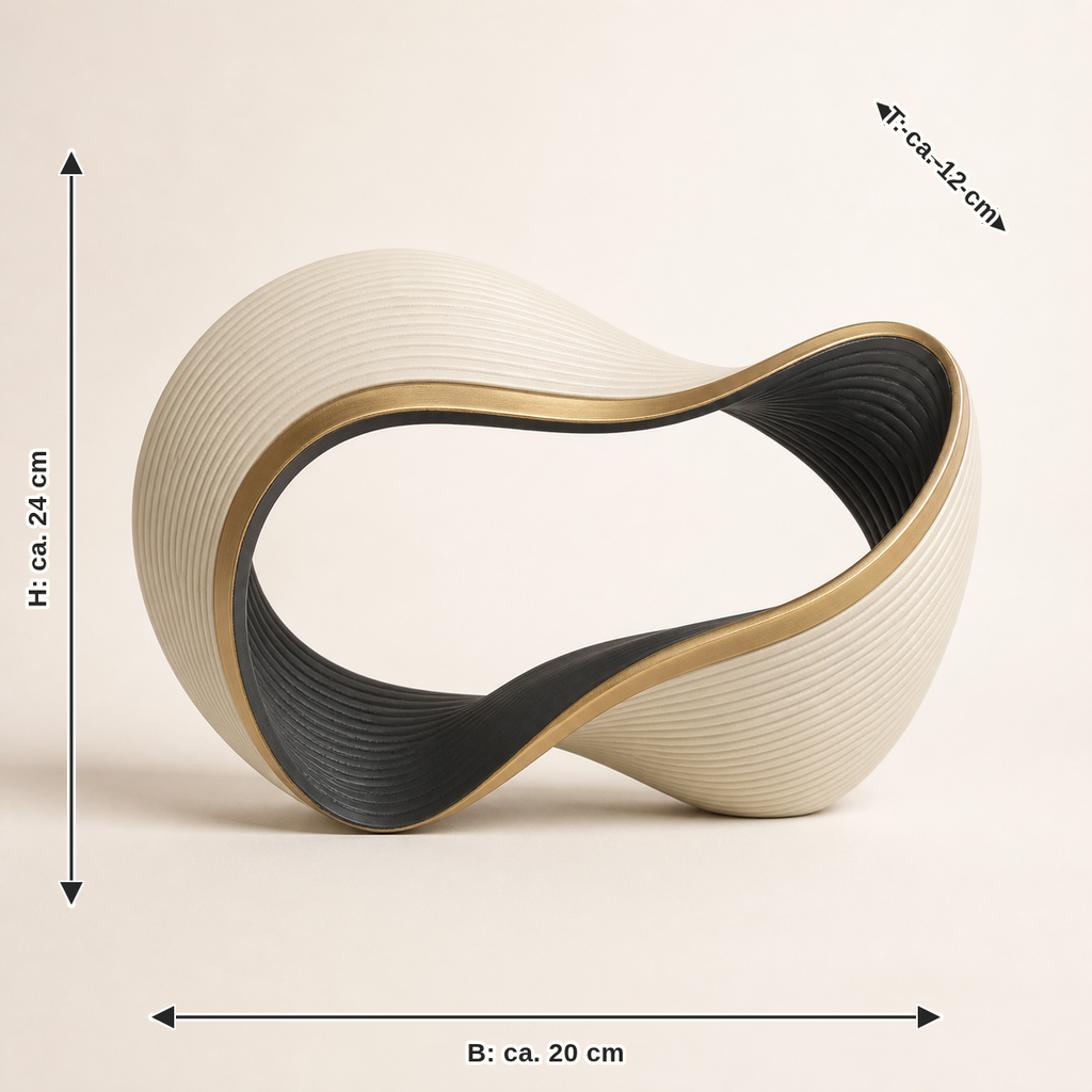 Dimensional image for sculpture Möbius wave – Timeless: width approx. 20 cm, depth approx. 12 cm, height approx. 24 cm