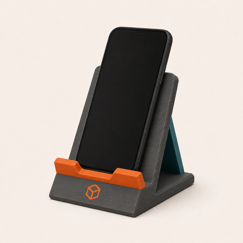 Smartphone-Ständer mit Logo aus dem 3D-Druck mit feinen Layerlinien