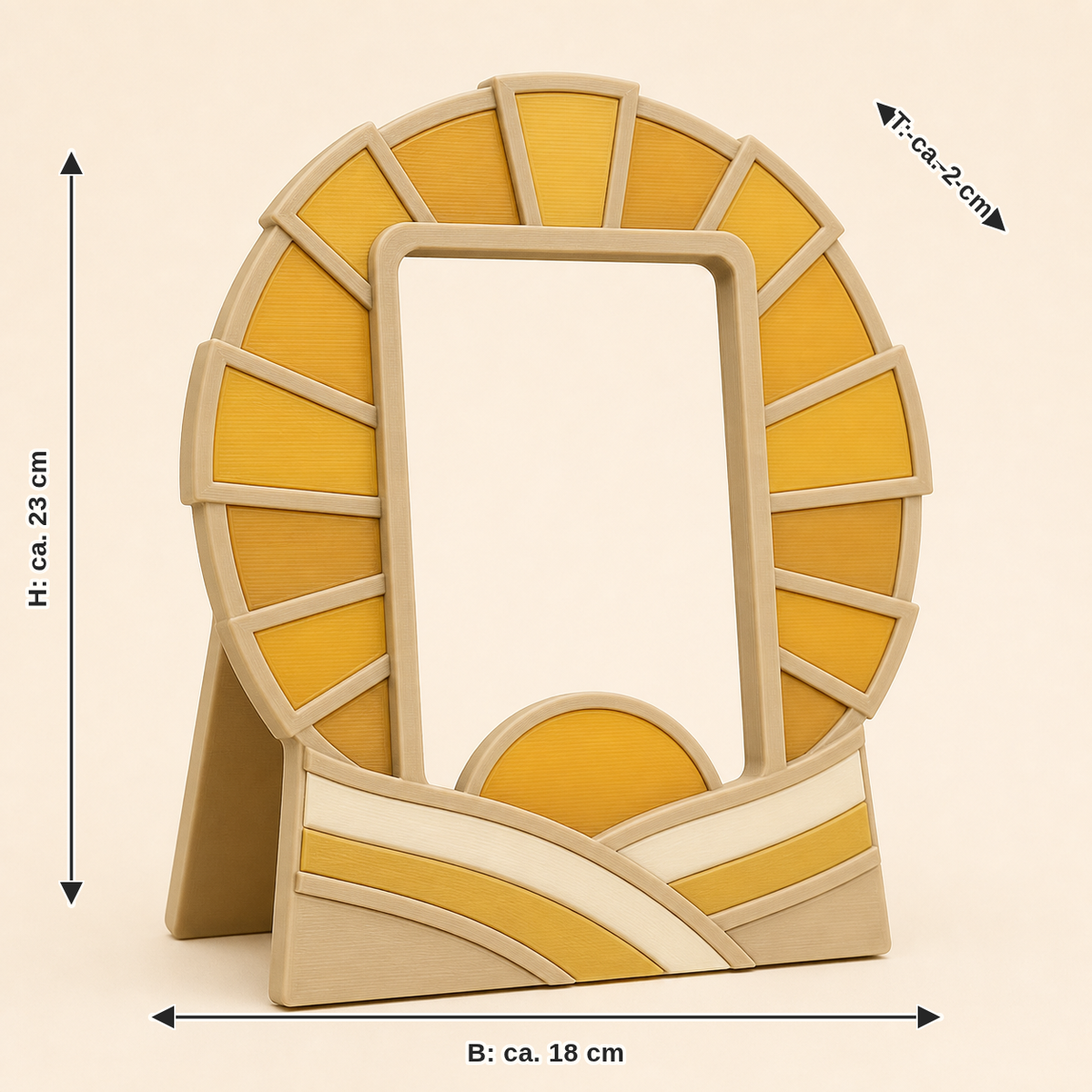 Measurement image for solar photo frame light portal: width approx. 18 cm, depth approx. 2 cm, height approx. 23 cm