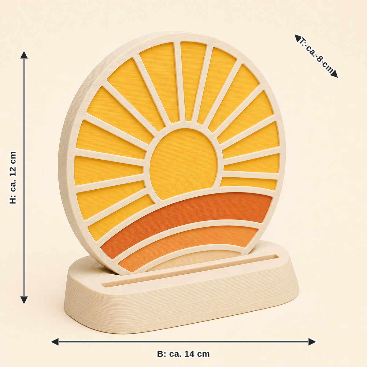 Measurement image for solar photo holder Radiation point: width approx. 14 cm, depth approx. 8 cm, height approx. 12 cm