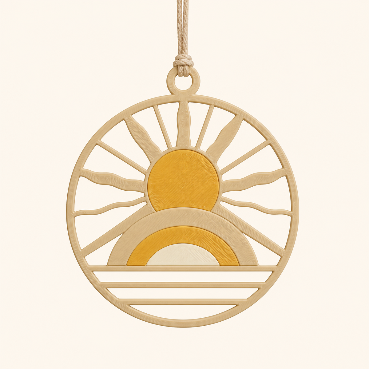 Sun-hanging decoration PETG 3D printed sun circle in sand beige, honey yellow, cream