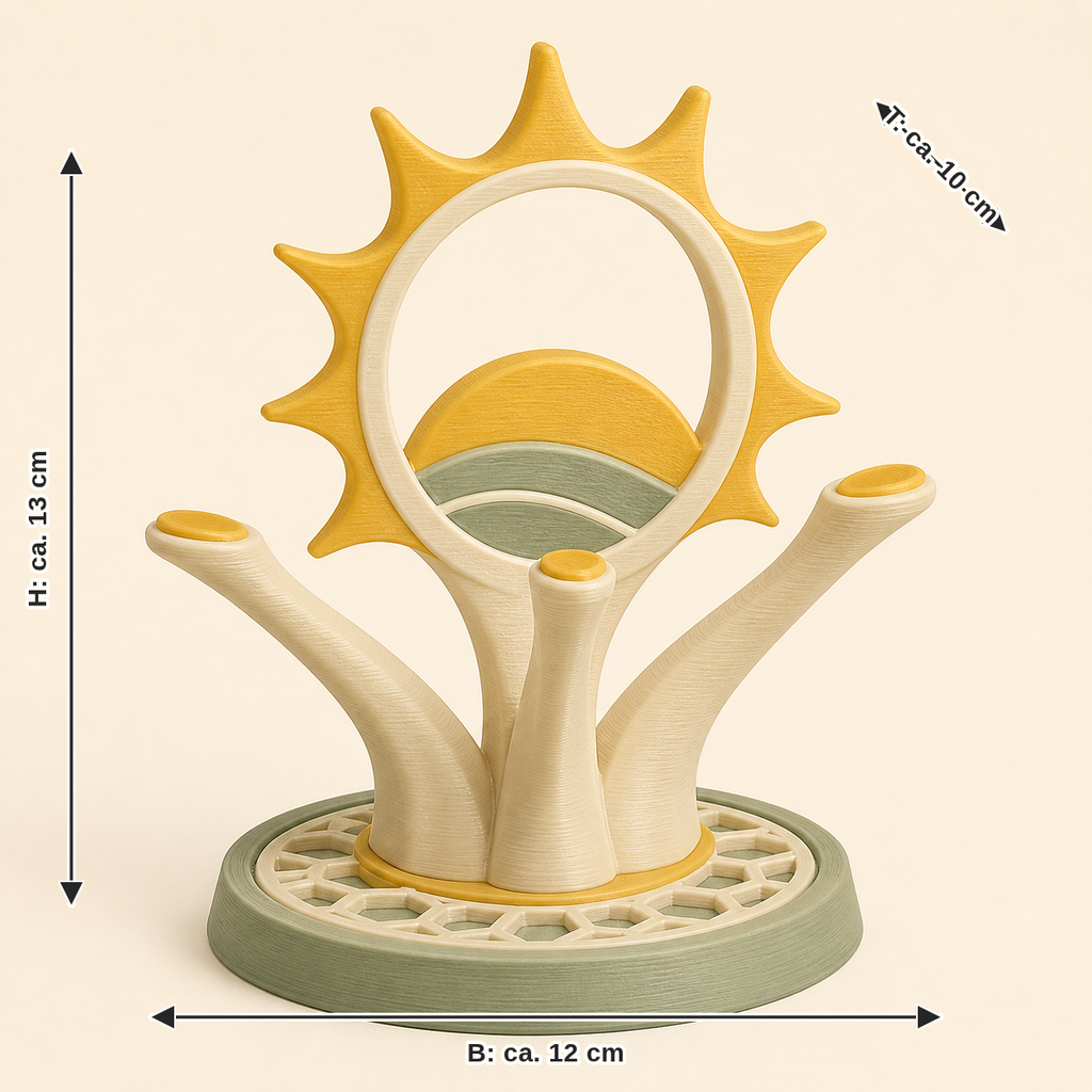 Dimensional image for sun-ring holder Sun honeycomb: width about 12 cm, depth about 10 cm, height about 13 cm