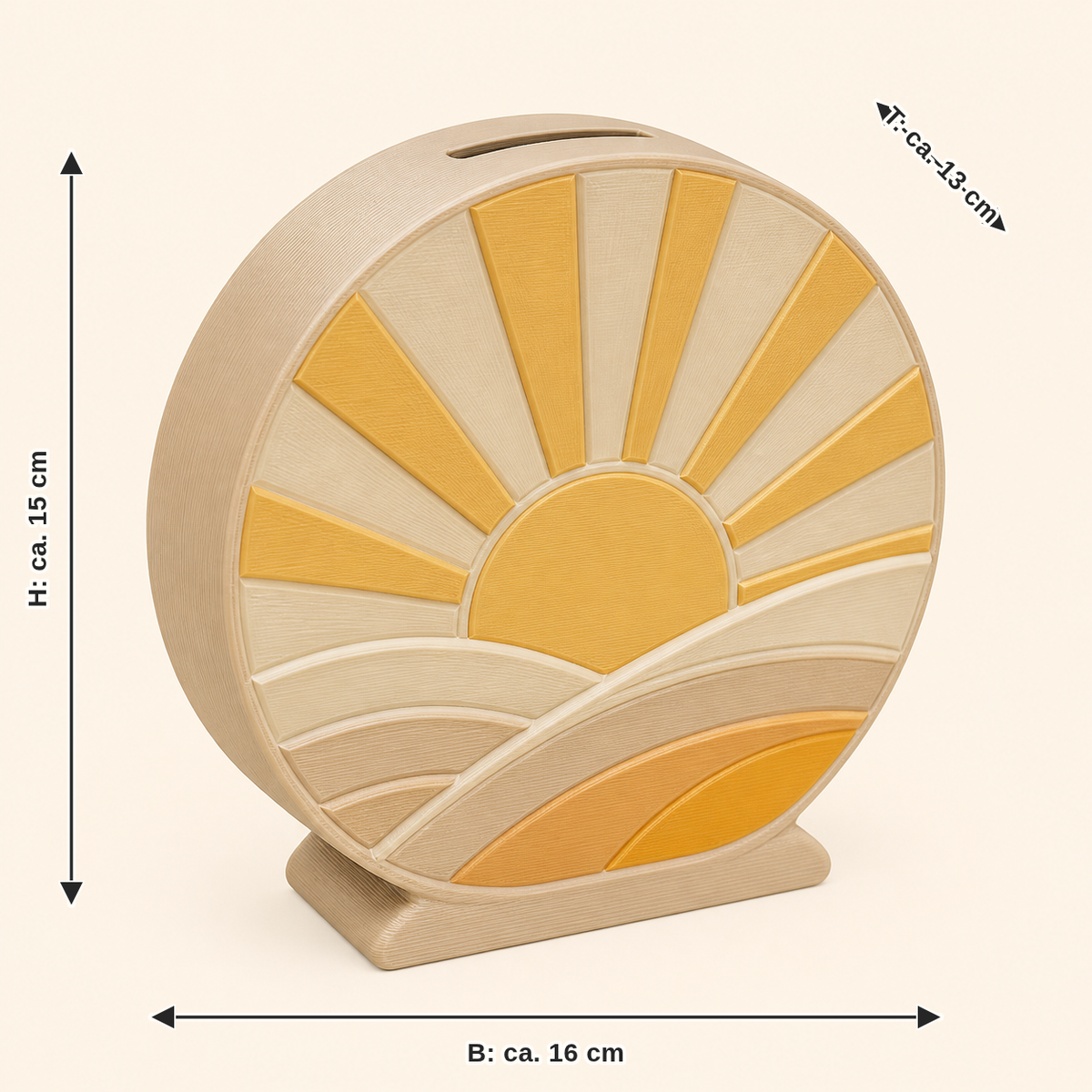 Measurement for sun-money box morning gloss: width approx. 16 cm, depth approx. 13 cm, height approx. 15 cm