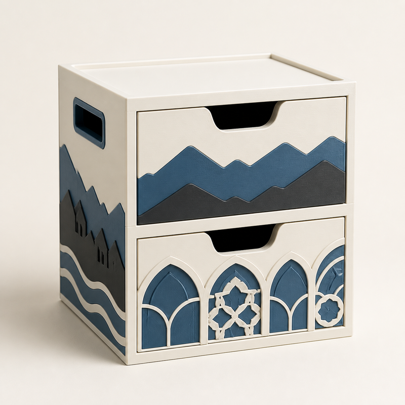 Sorting cube Alpenbogen – Salzburg from PETG on bright studio background