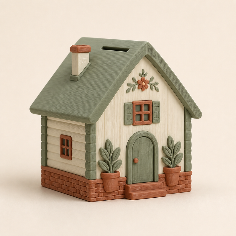 money box mountain hut – country from PETG on bright studio background