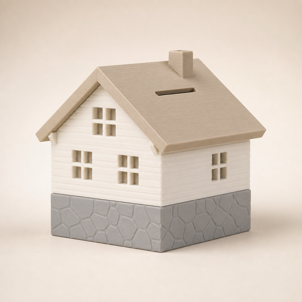 money box mountain hut – minimalist made of PETG on bright studio background