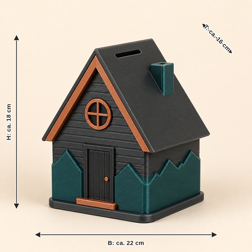 Measurement for money box mountain hut – Modern: width approx. 22 cm, depth approx. 16 cm, height approx. 18 cm