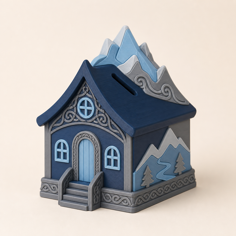 money box mountain hut – Nordic & Mythical from PETG on bright studio background
