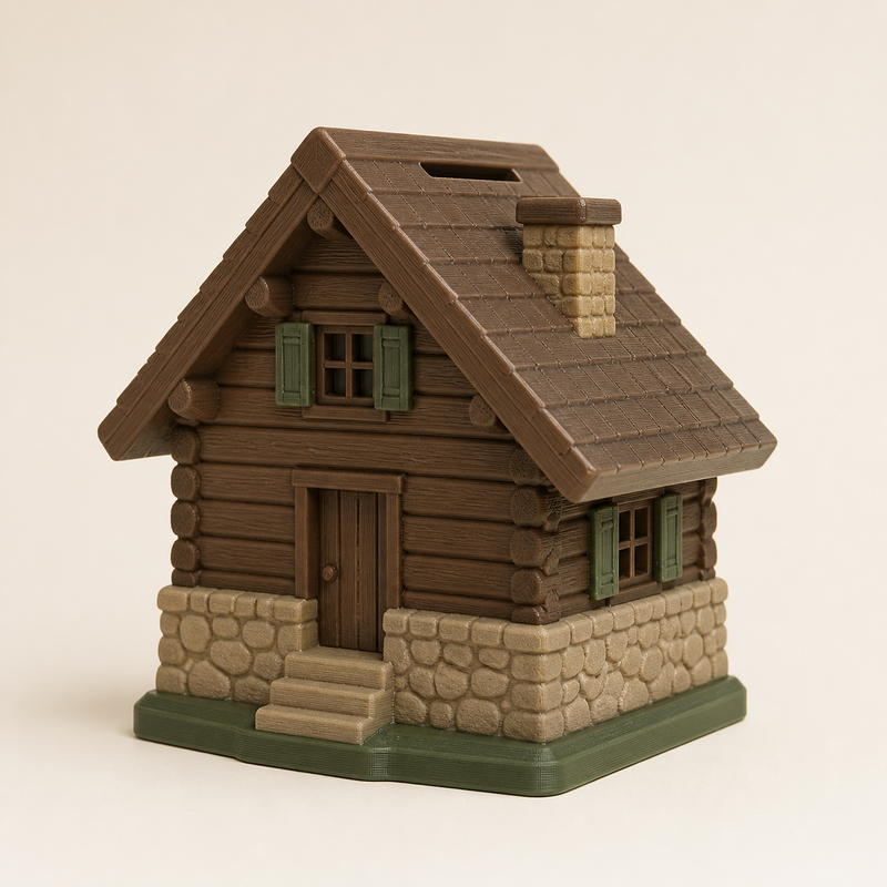 money box mountain hut – rustic from PETG on bright studio background