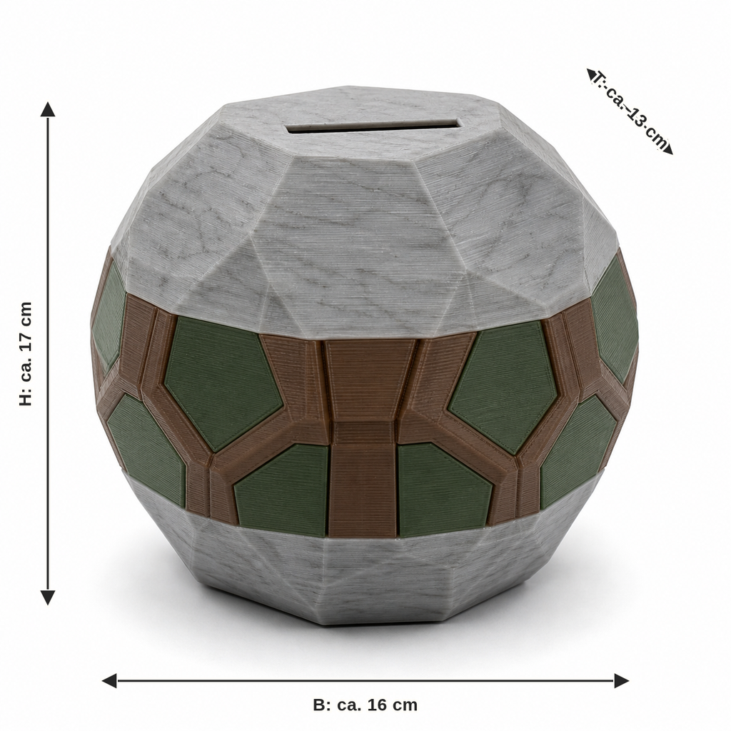 Dimensional image for money box forest crystal: width approx. 16 cm, depth approx. 13 cm, height approx. 17 cm