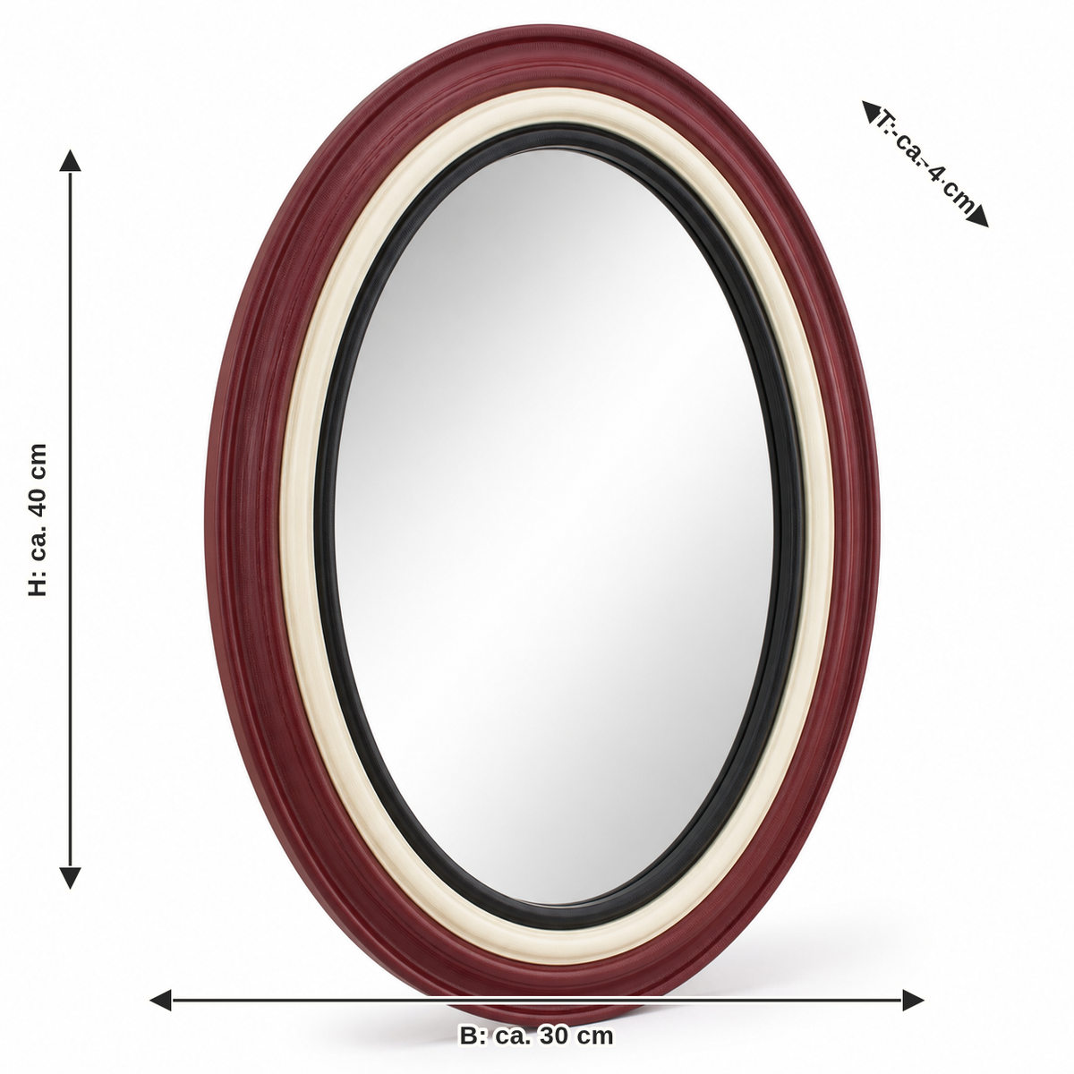 Dimensional image for mirror frames Bordeauxoval: width approx. 30 cm, depth approx. 4 cm, height approx. 40 cm