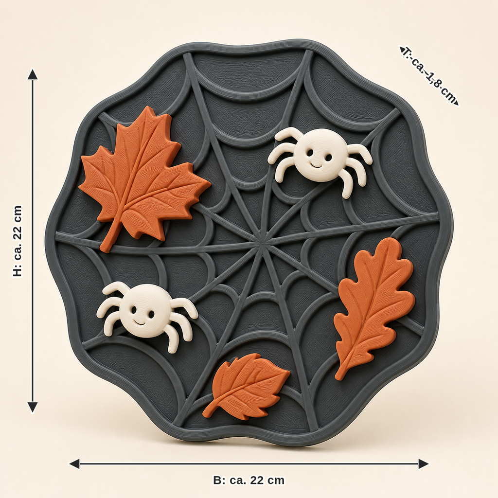 Maßbild für Spinnennetz-Wandrelief Netzmond: Breite ca. 22 cm, Tiefe ca. 1.8 cm, Höhe ca. 22 cm