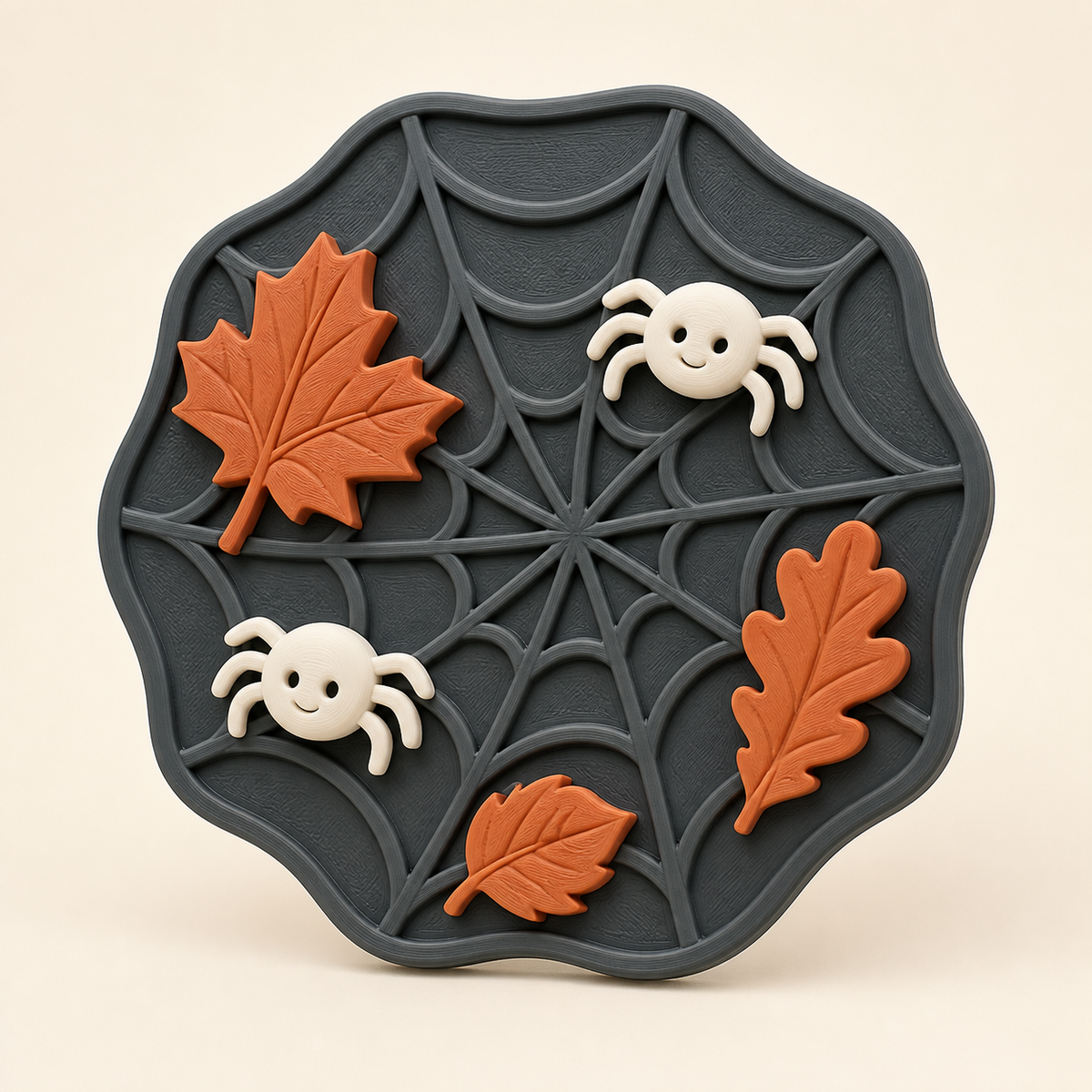 Spinnennetz-Wandrelief Netzmond aus 3D-gedrucktem PETG in Anthrazit, Knochenweiß, Terrakotta