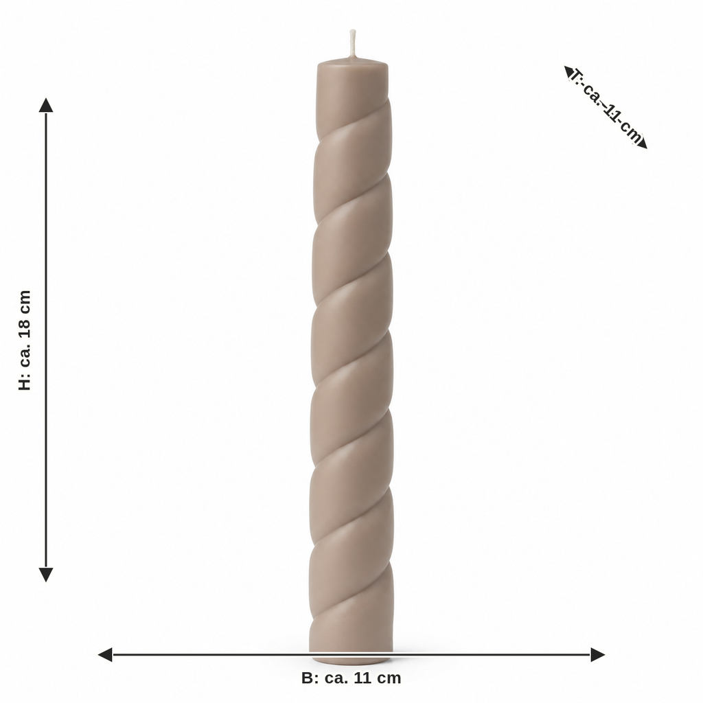 Measurement for spiral LED decorative light in taupe: width approx. 11 cm, depth approx. 11 cm, height approx. 18 cm