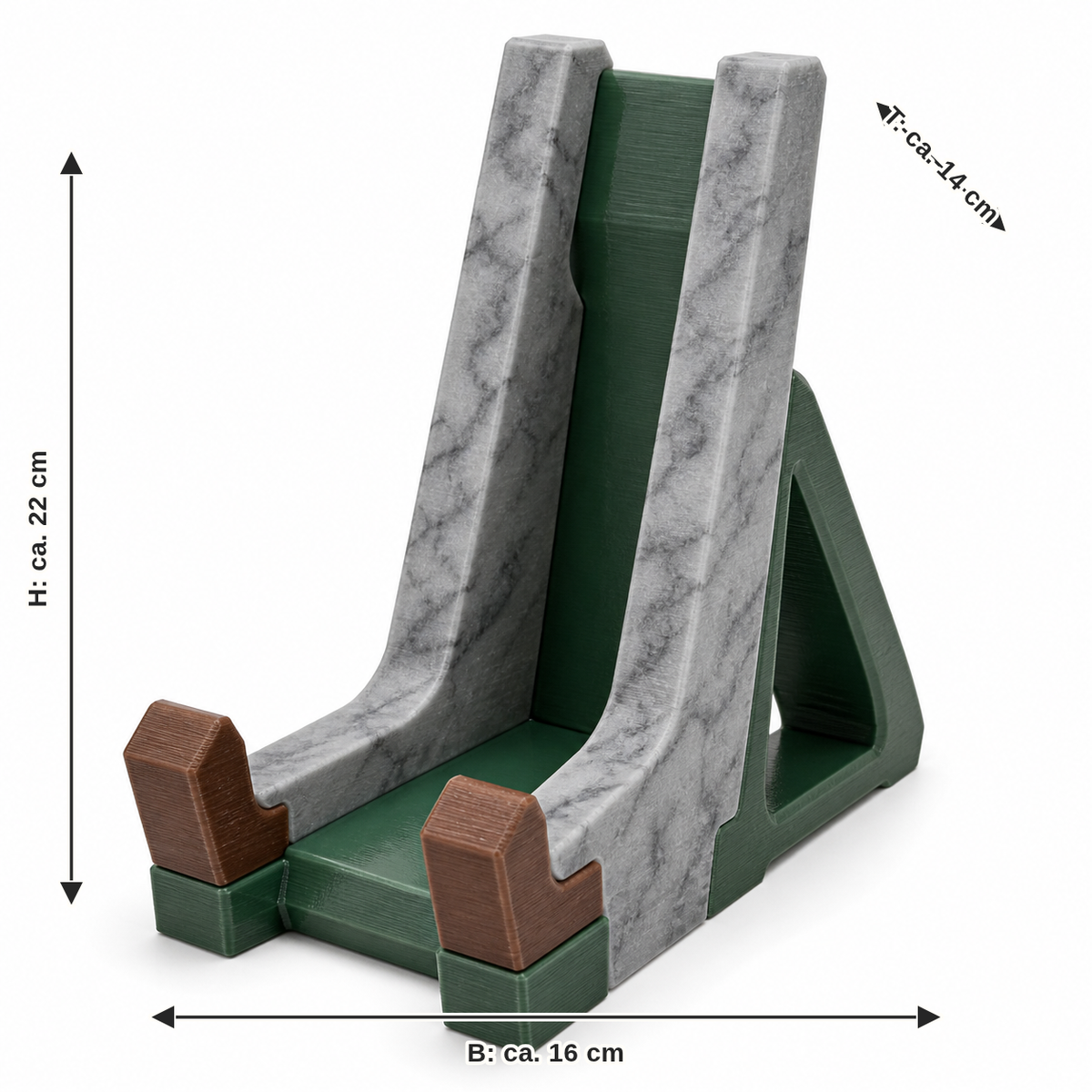 Dimensional image for staircase Display stands in stone grey and green: width approx. 16 cm, depth approx. 14 cm, height approx. 22 cm
