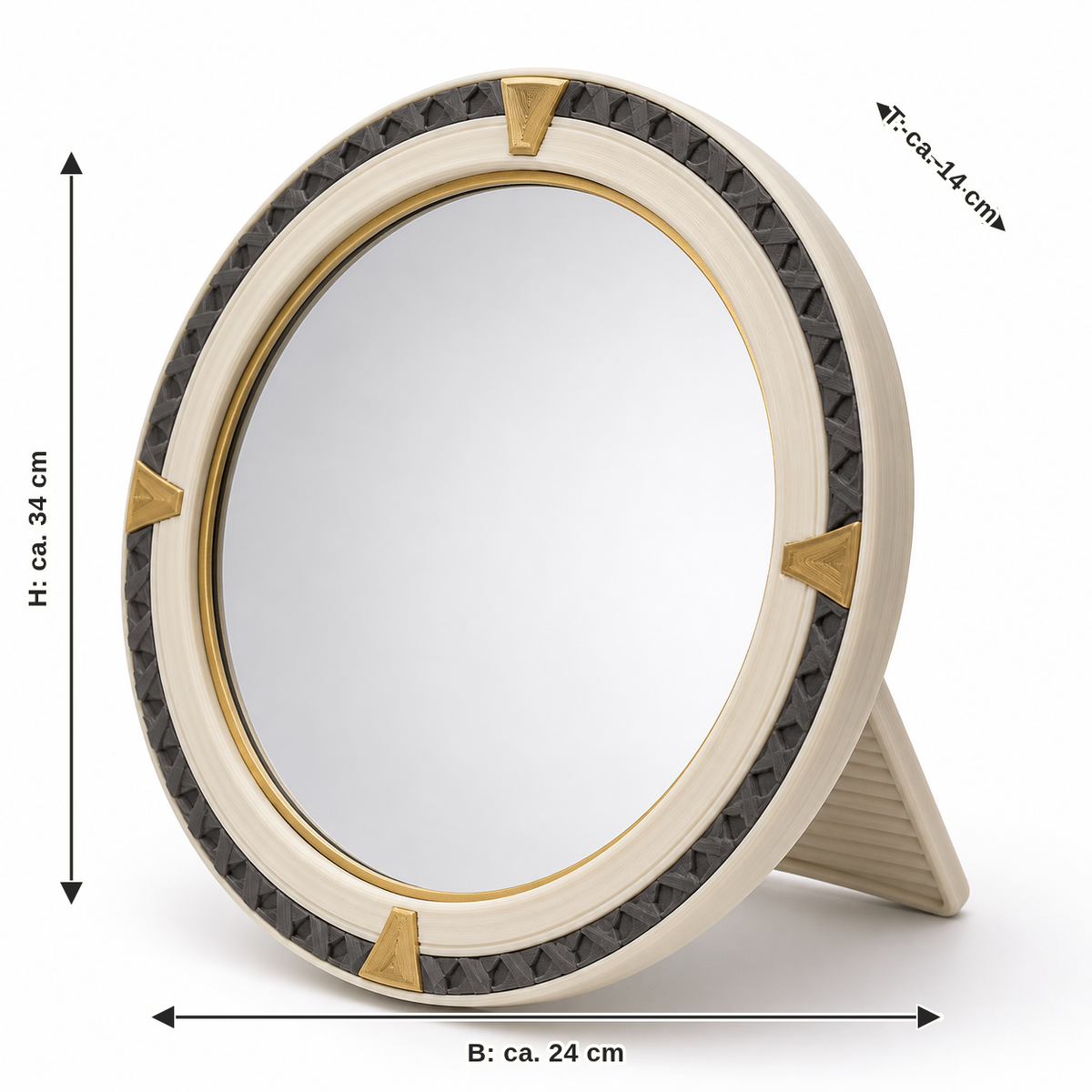 Measurement for standing mirror gold circle: width approx. 24 cm, depth approx. 14 cm, height approx. 34 cm