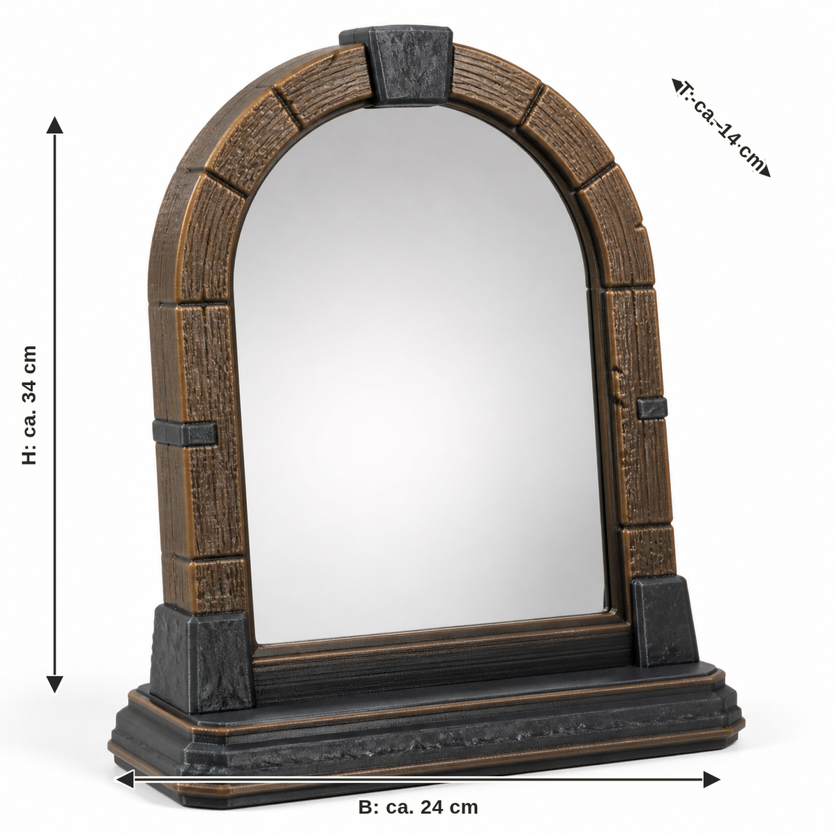 Dimensional image for standing mirror workshop door: width approx. 24 cm, depth approx. 14 cm, height approx. 34 cm