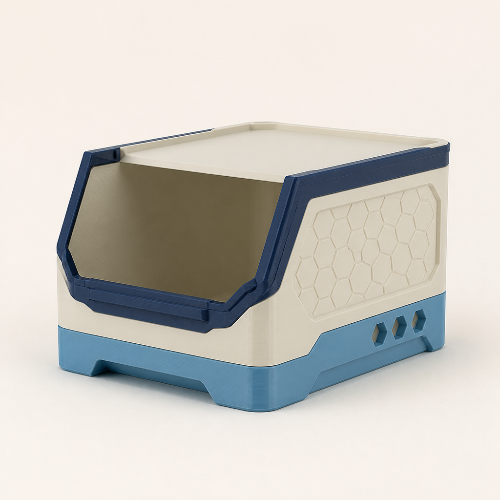 Stackbox viewing window – Futuristic from PETG on bright studio background