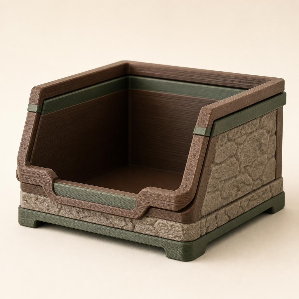 Stack box window – rustic from PETG on bright studio background