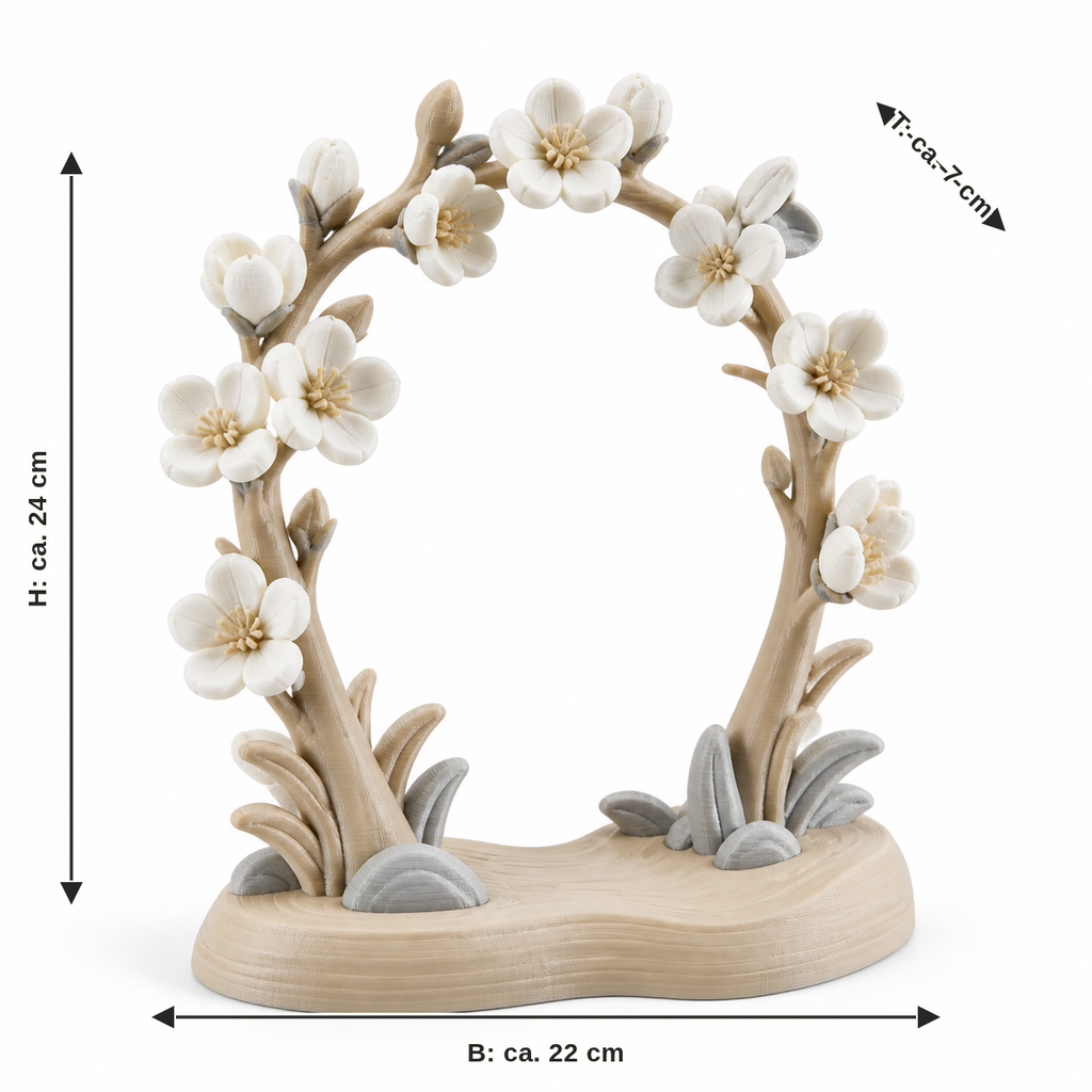 Measurement for standing flower bow in soft natural tones: width approx. 22 cm, depth approx. 7 cm, height approx. 24 cm