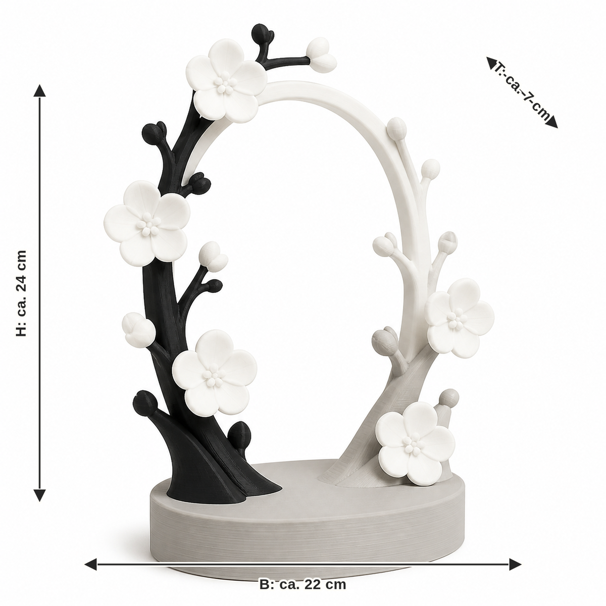 Measurement for standing flower bow in black and white: width approx. 22 cm, depth approx. 7 cm, height approx. 24 cm