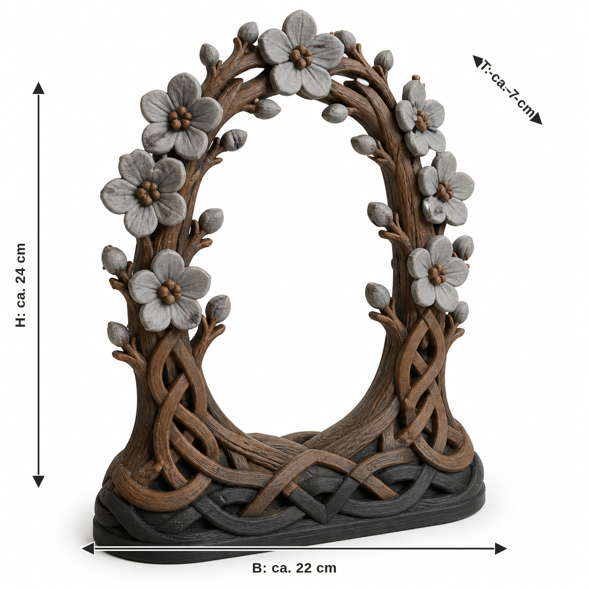 Measurement for standing flower bow with Nordic braid: width approx. 22 cm, depth approx. 7 cm, height approx. 24 cm