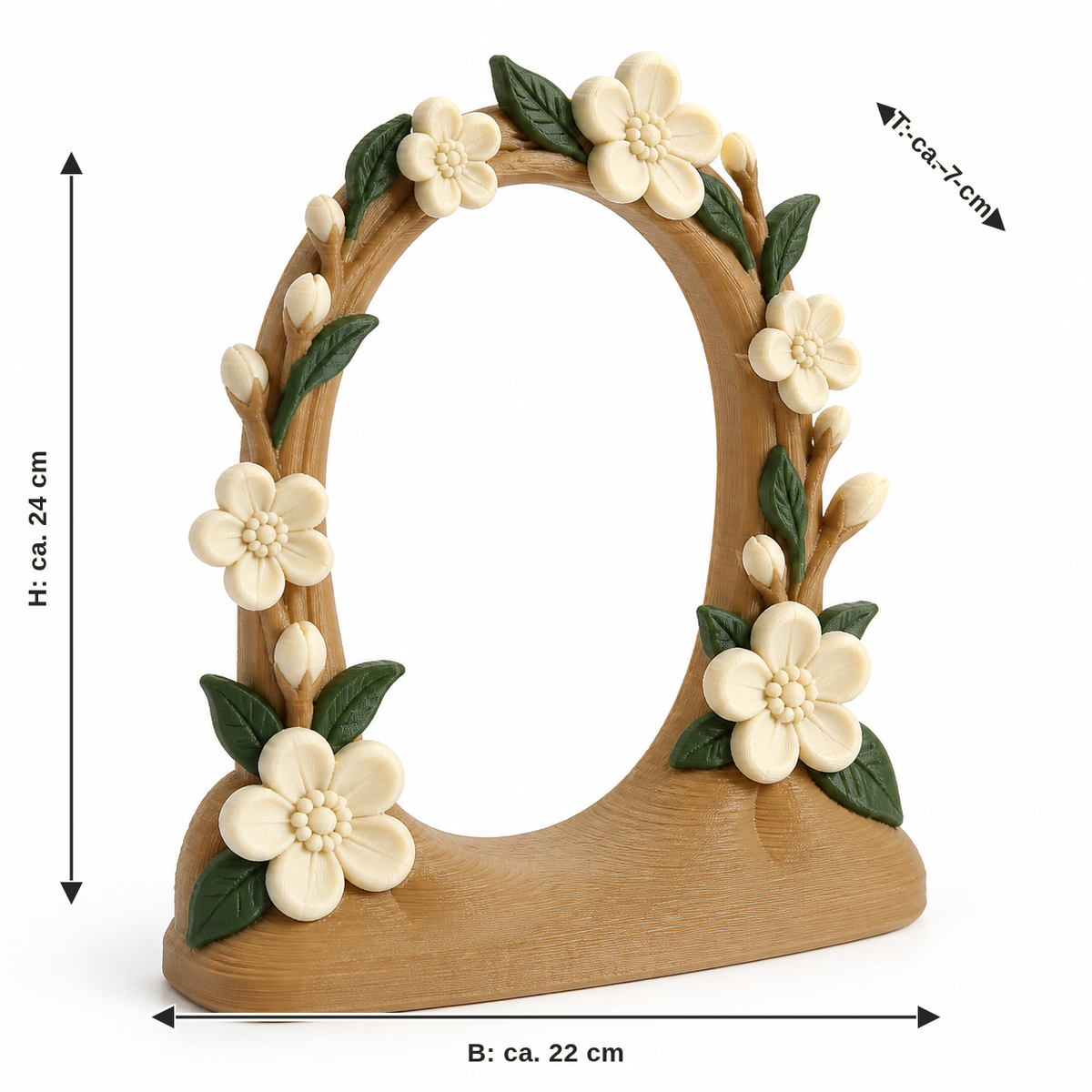 Dimensional image for Standing flower wreath in country style: width approx. 22 cm, depth approx. 7 cm, height approx. 24 cm