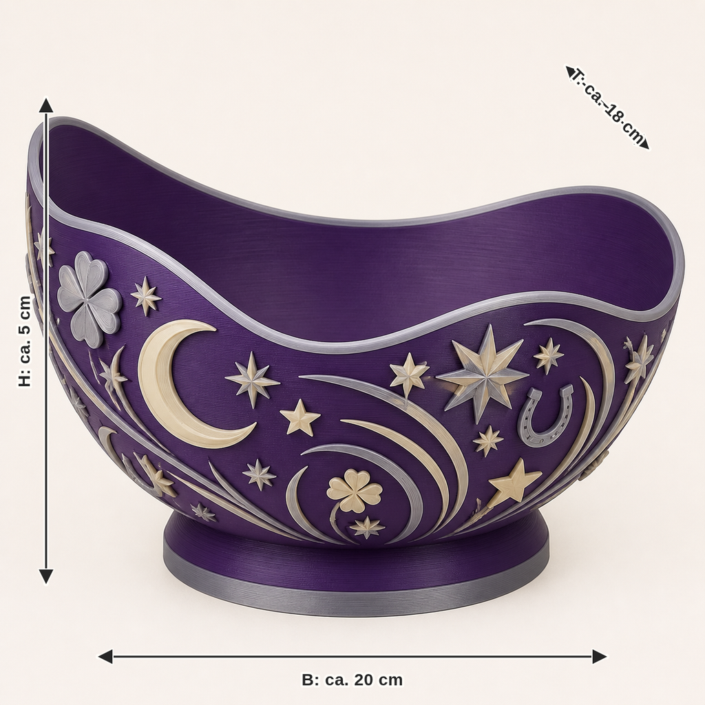 Maßbild für Sternennacht-Dekoschale Sternenmulde: Breite ca. 20 cm, Tiefe ca. 18 cm, Höhe ca. 5 cm