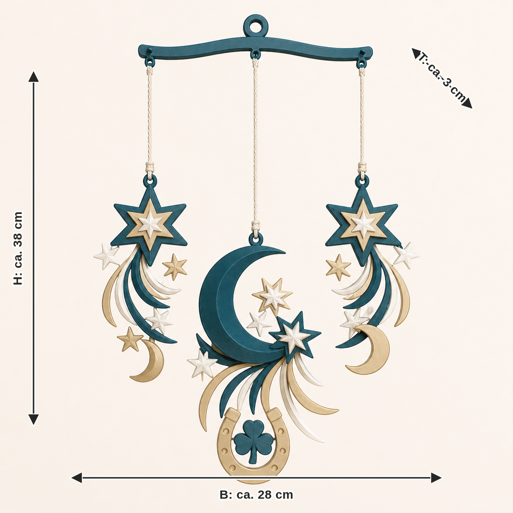 Dimensional image for Starry Night Mobile Sky Dance: width approx. 28 cm, depth approx. 3 cm, height approx. 38 cm